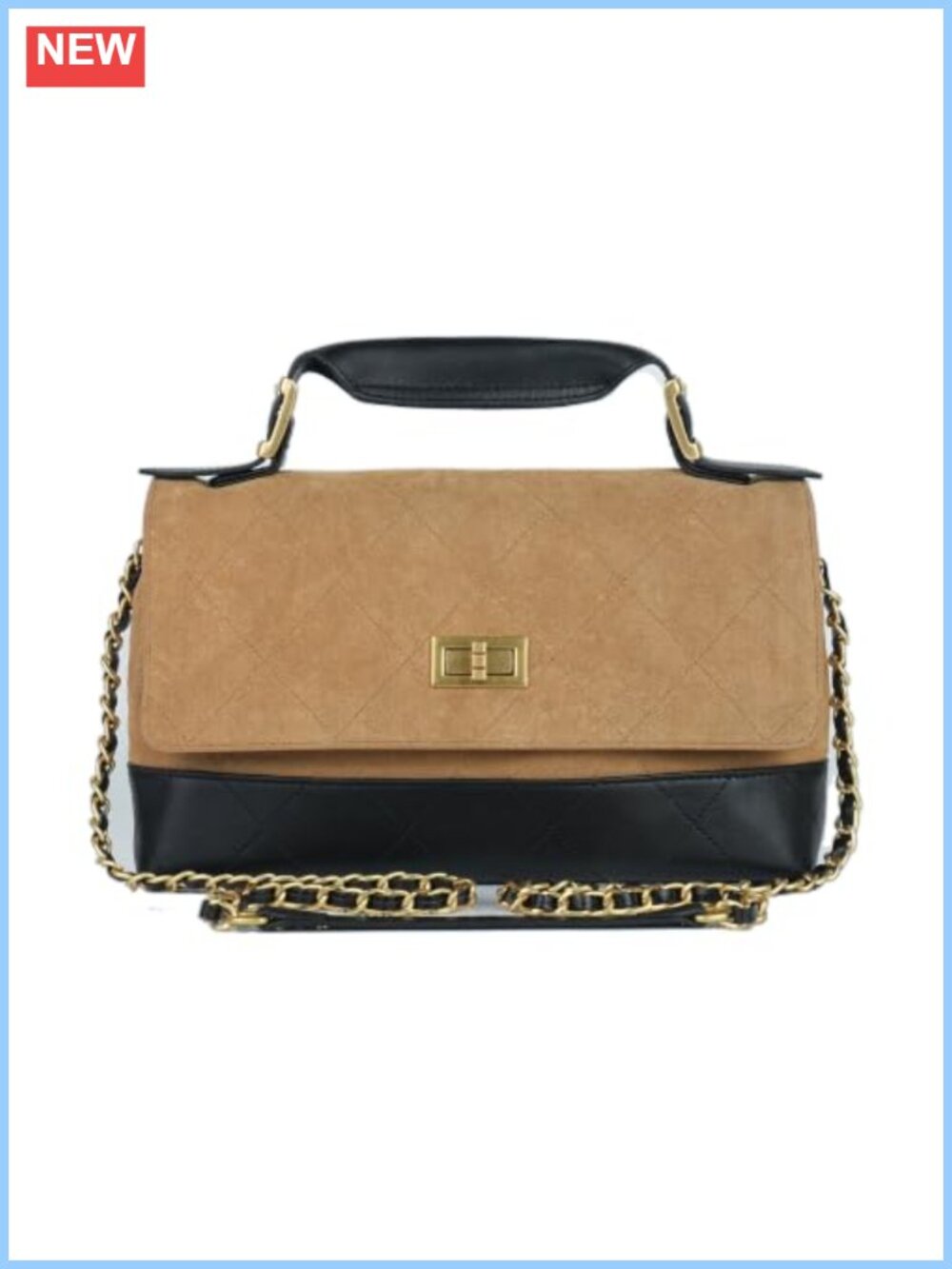 Quilted Lambskin Leather Shoulder Bag Satchel Turn Lock Flannel Lined